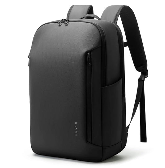 Rynex BANGE BG-3057 gray backpack front view, minimalist design with waterproof high-density polyester and scratch-resistant 900D leather film, ideal for professionals and travelers