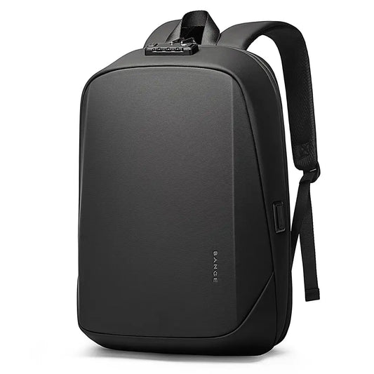 Bange 7251 model Sleek black backpack with a minimalist design, featuring secure lock at the top.
