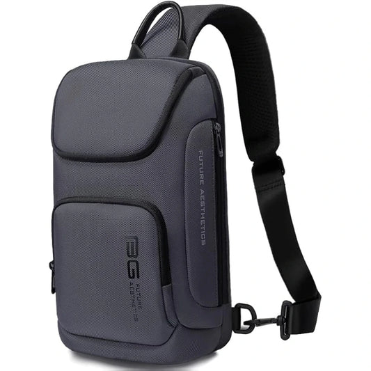BANGE 7565 grey crossbody sling bag front view with adjustable shoulder strap on a white background