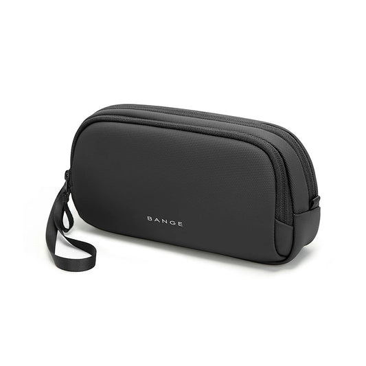 Front view of a black BANGE Fluxa 3067 waterproof small bag on a white background