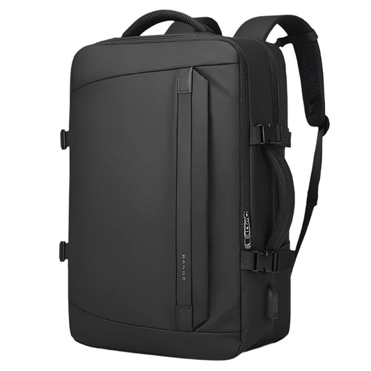 Front view of the BANGE Movera 2892 waterproof black backpack on a white background