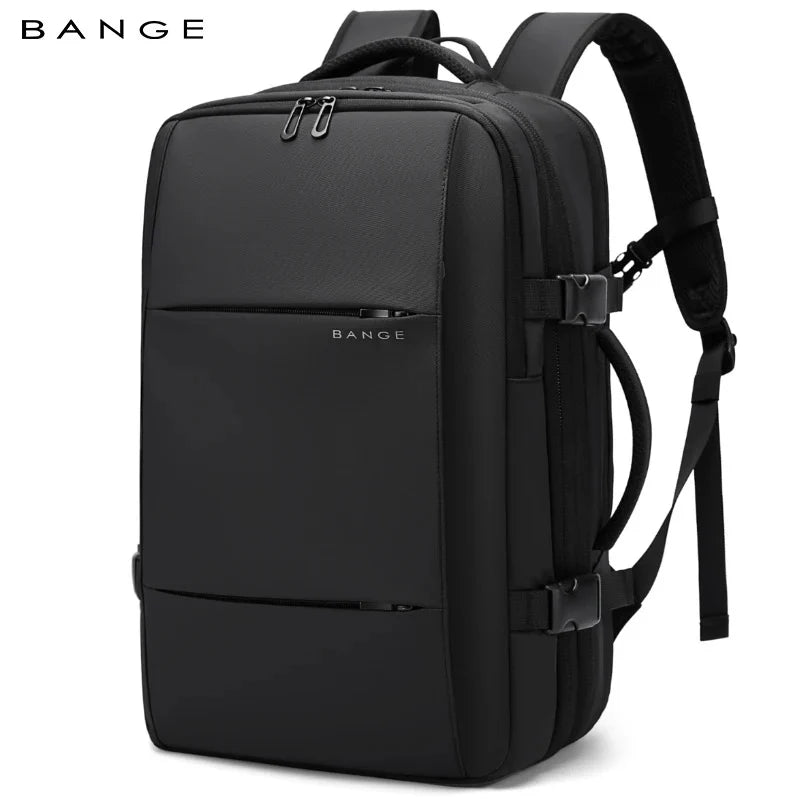 Cren 3028 black expandable backpack front view with exterior compartments for daily use and travel