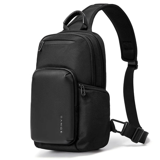 Cyvox BANGE BG‑7718 sling bag front view, compact design with zipper pockets, lightweight and durable, perfect for daily commuting and casual use
