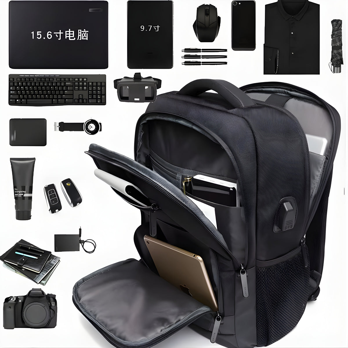 BANGE 1922 Waterproof Anti-Theft Backpack — size reference
