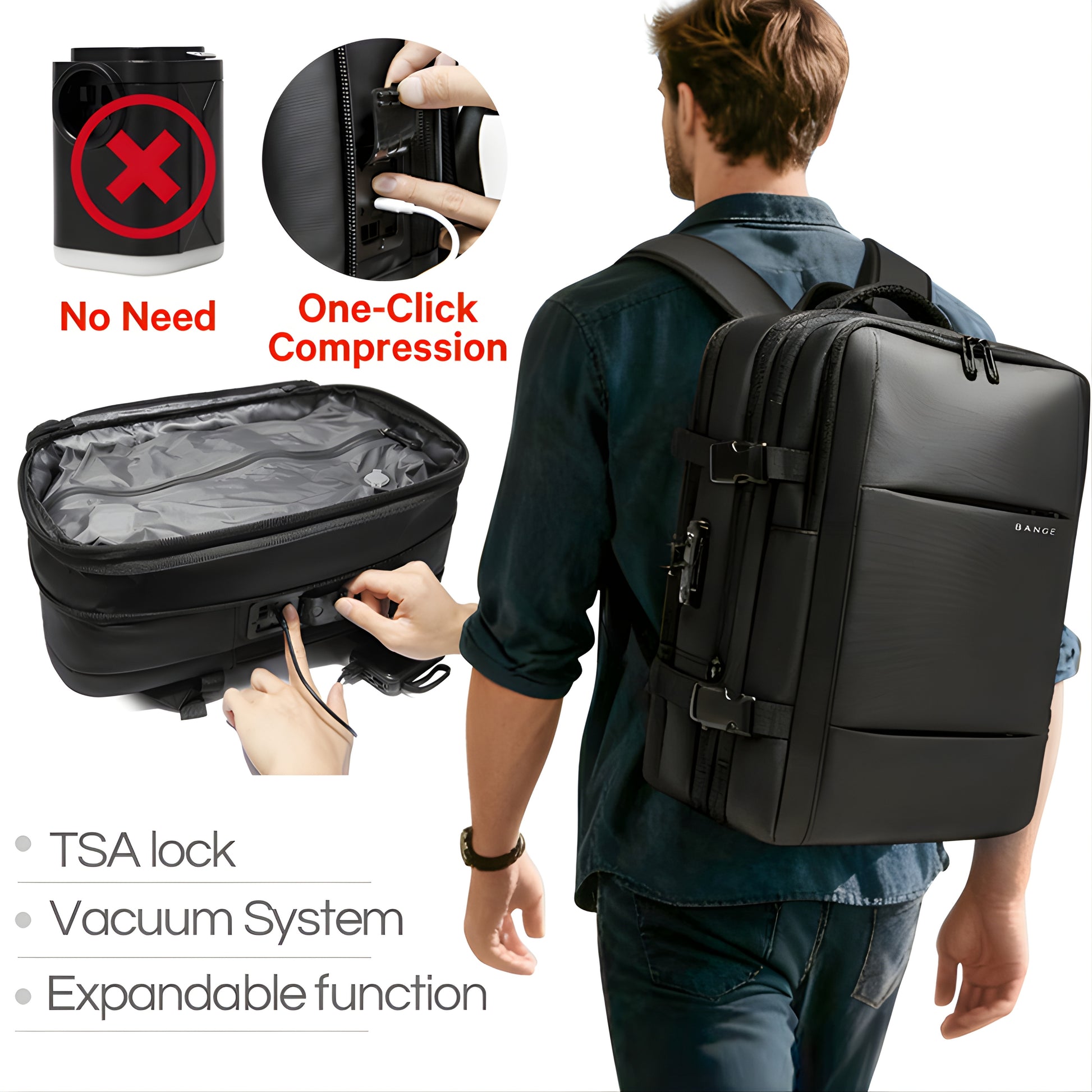 Caren: Expandable Multi-Layered Backpack with Air Compression System — packed view