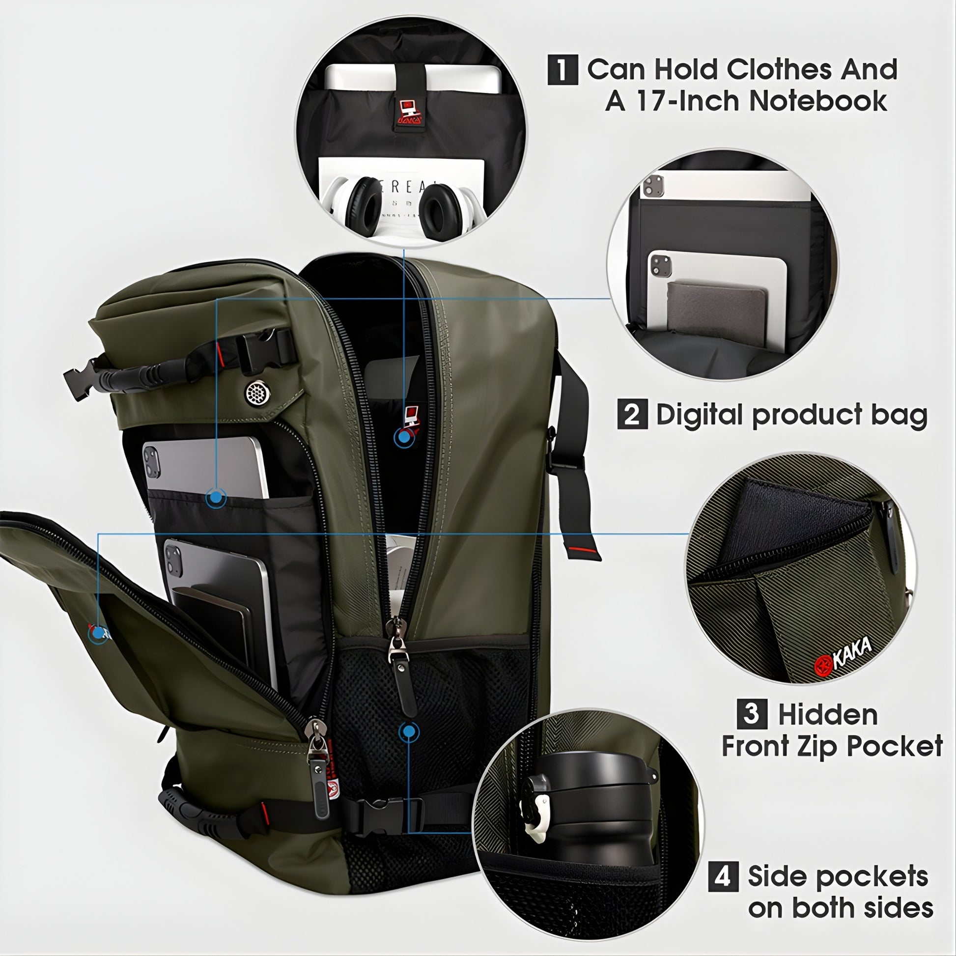KAKA 2050 Waterproof Hiking Backpack — size reference