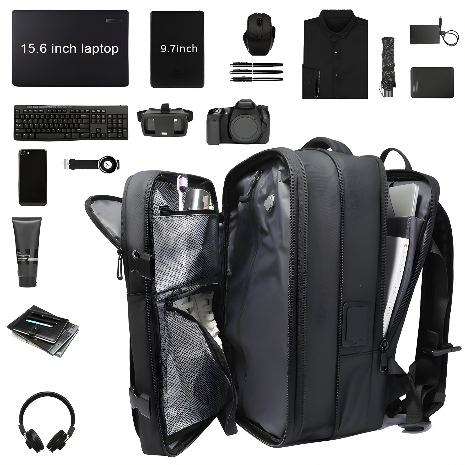 Caren: Expandable Multi-Layered Backpack with Air Compression System — angled view
