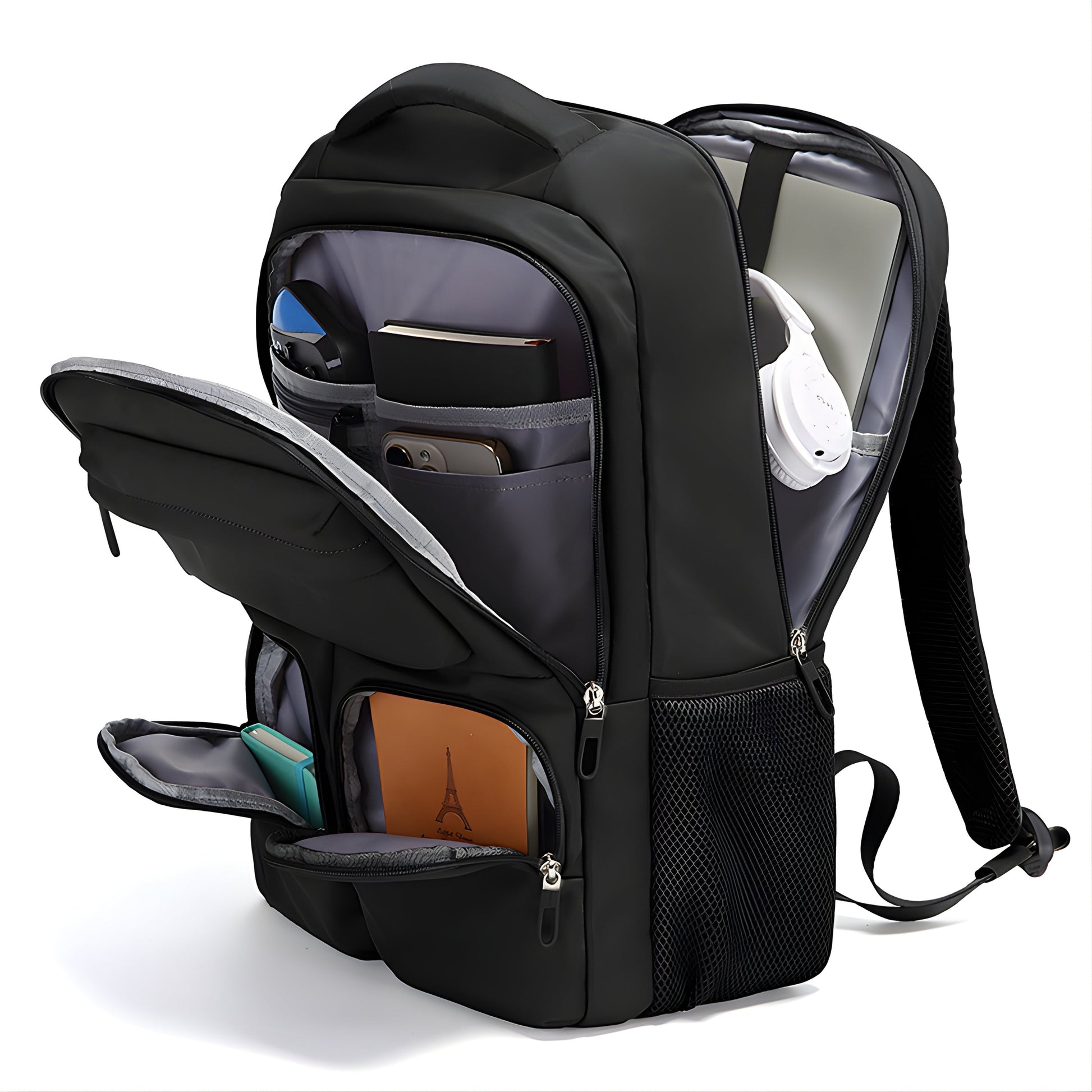 Waco: Multi-Layer Storage Lightweight Laptop Backpack with Side Bottle Pocket — back panel