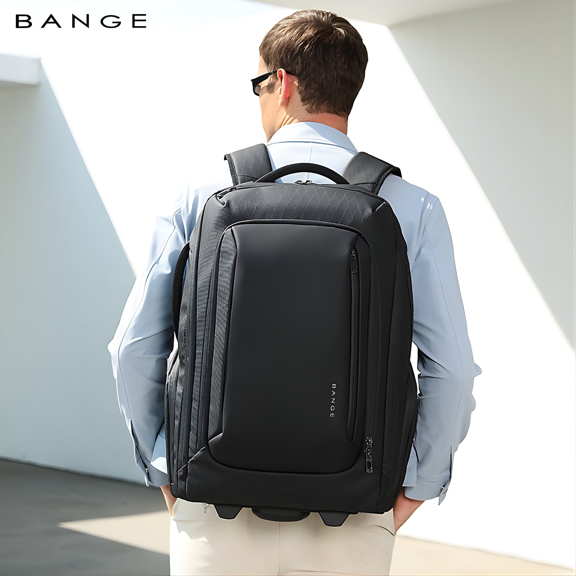 Belen: 50L Waterproof Business Travel Backpack with 17″ Laptop Compartment & Shoes Pocket — open view