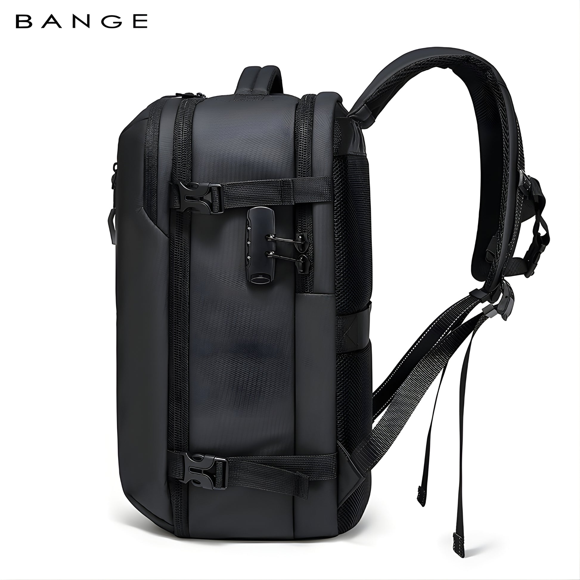 Lemi: 40L Travel Outdoor Carry-On Backpack with Air Compression 17″ laptop — side detail