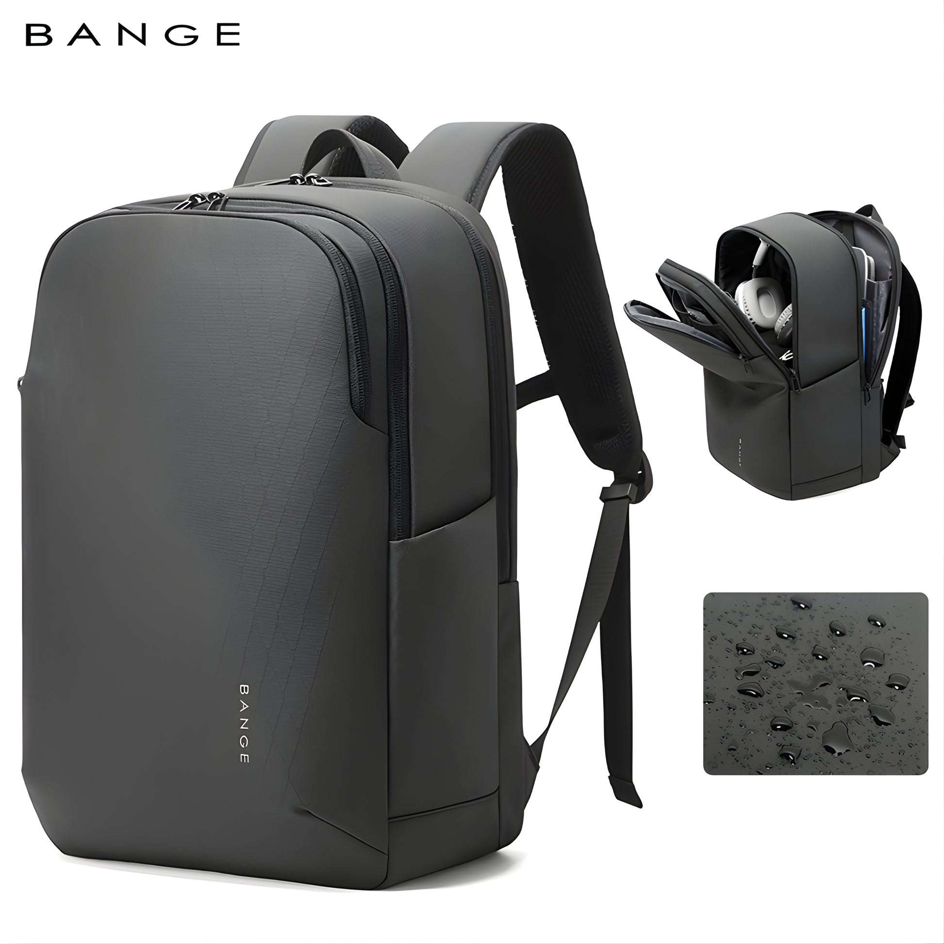BANGE black slim waterproof laptop backpack with anti-scratch exterior and padded shoulder straps