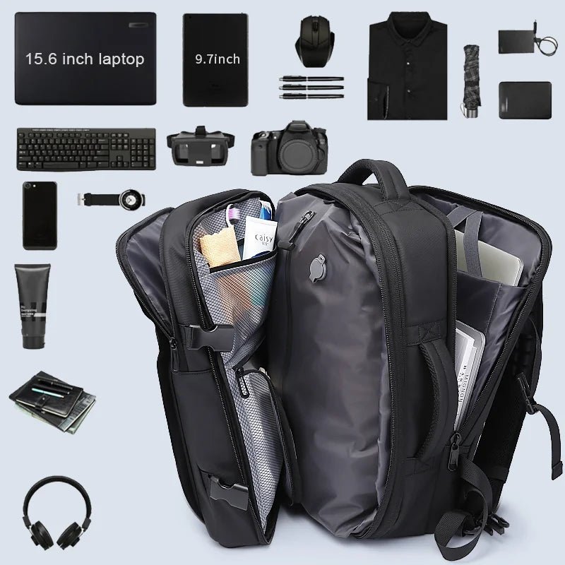 Bange Caren Black backpack internal compartments, organization details with air pump – BGA-3028