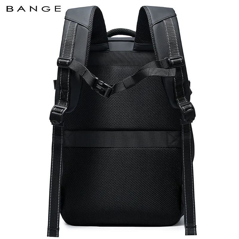 Back view of Aurex backpack showing padded shoulder straps and breathable mesh back panel for ergonomic comfort during travel.