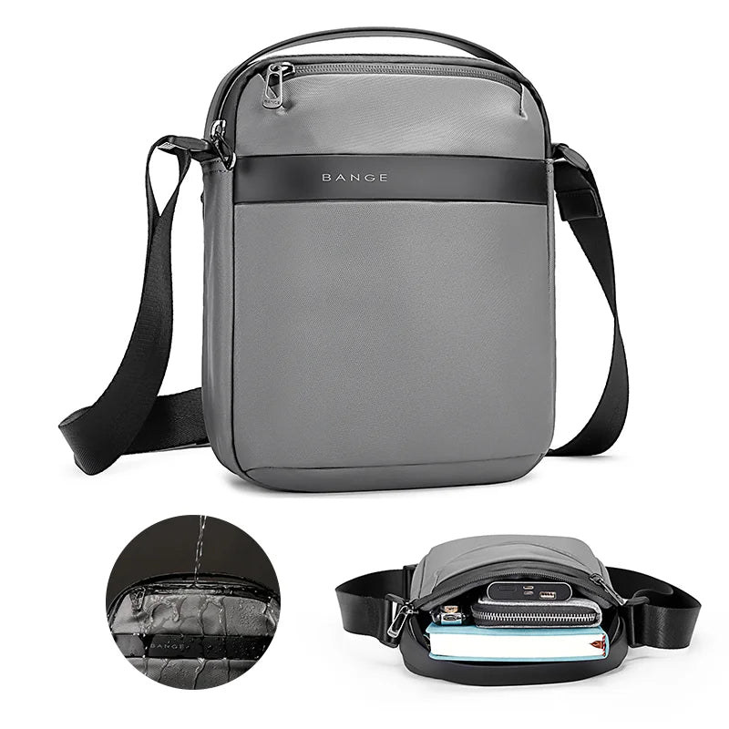 Nytra BANGE 2876 gray crossbody bag shown with water-resistant feature and organized interior compartments for daily essentials.