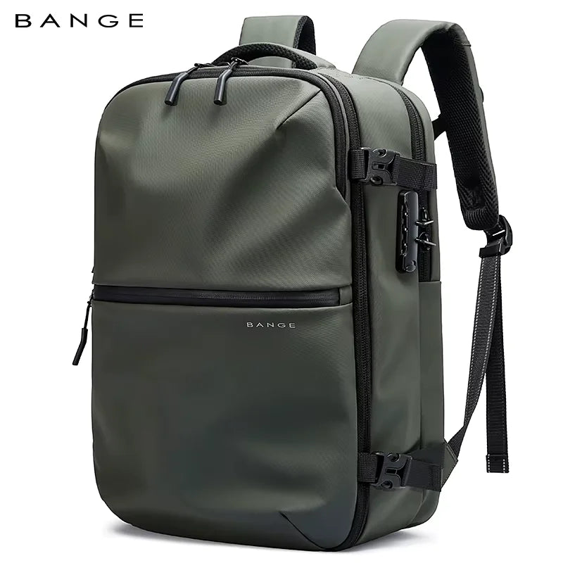 Aurex backpack in army green color with minimalist design and side buckles, suitable for urban commuting and travel.