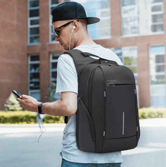 A person carrying bange backpack in school 