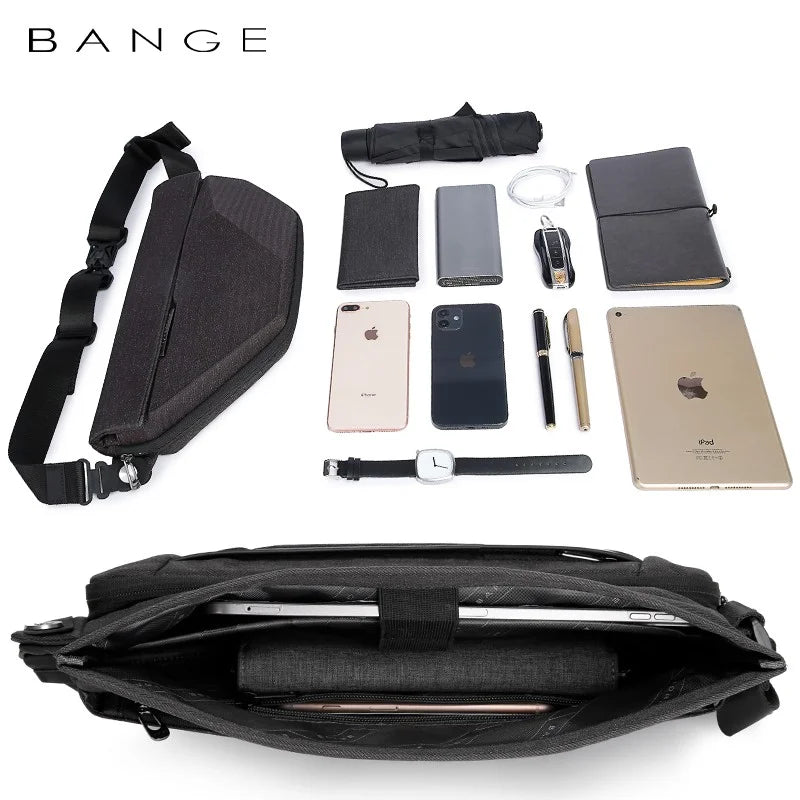 Zynox BG-7502 waterproof chest bag shown with phone, keys, wallet, and daily items fit inside