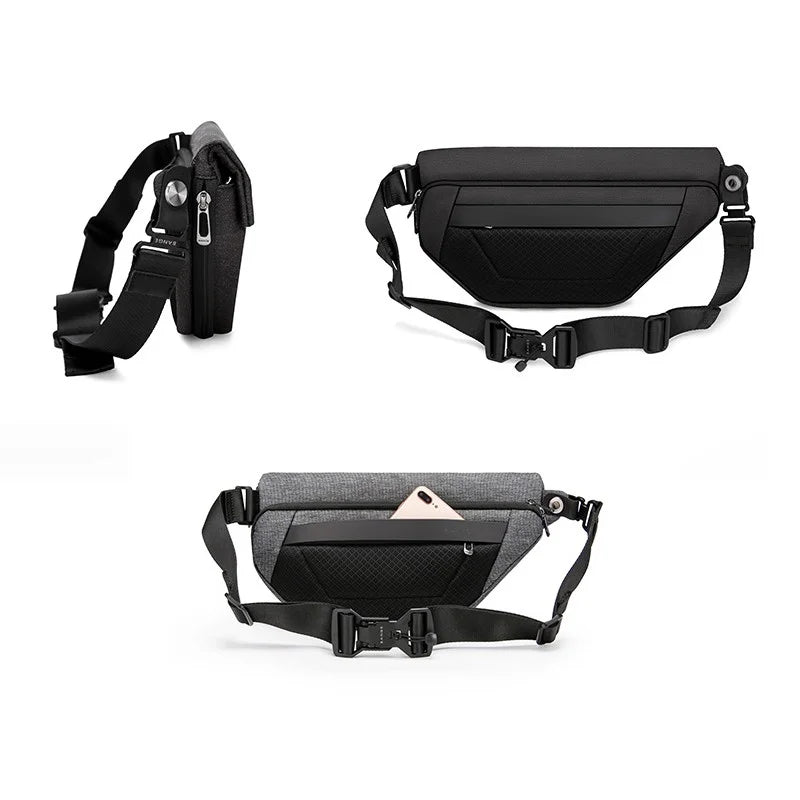 Zynox BG-7502 waterproof chest bag photographed from multiple views and straps